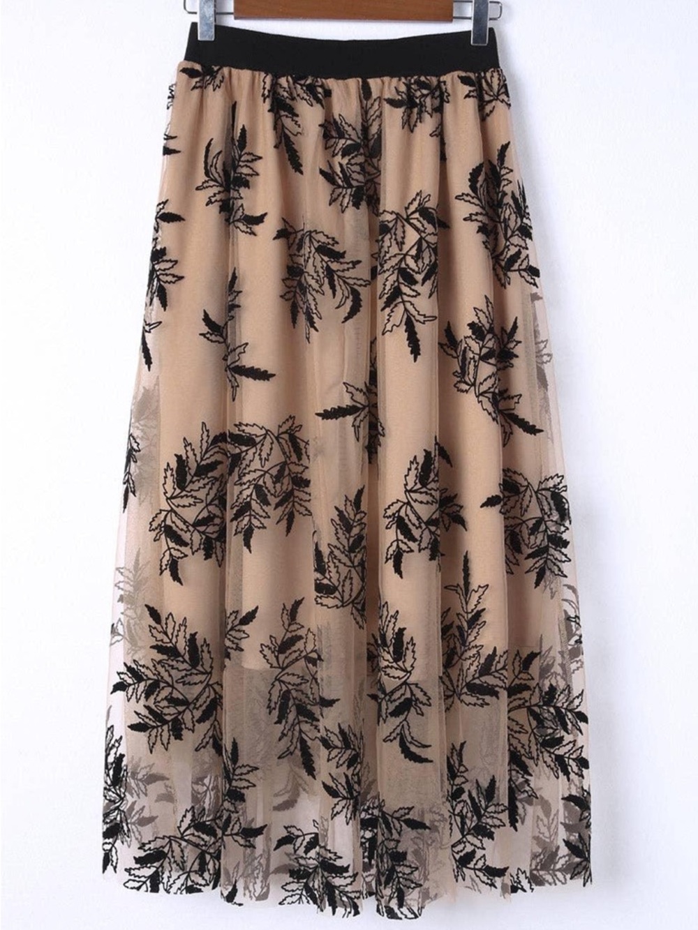 Women L Embroidered Layered Mesh Tulle Midi Skirt Fairy Boho Romantic - Picture 2 of 8